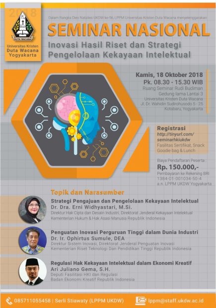 Contoh Gambar Poster Riset - Seminar Nasional Inovasi Hasil Riset dan Strategi Pengelolaan Kekayaan Intelektual 2018