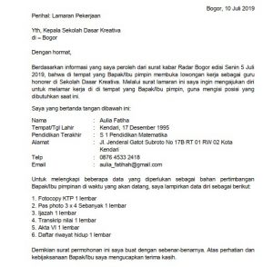 Download : 6 Contoh Surat Lamaran Kerja Guru Honorer Doc / Pdf