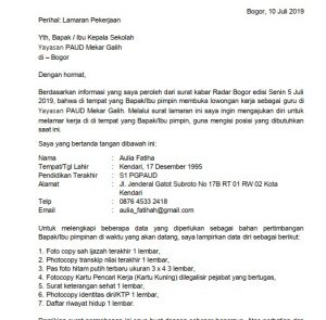 download : 5 contoh surat lamaran kerja guru paud doc / pdf