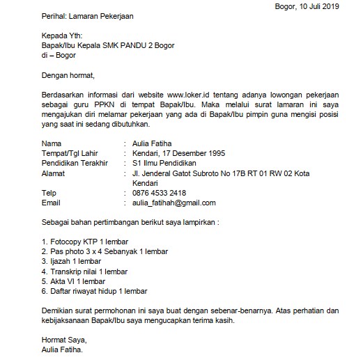 14+ Contoh surat lamaran kerja jadi guru terbaru terbaru