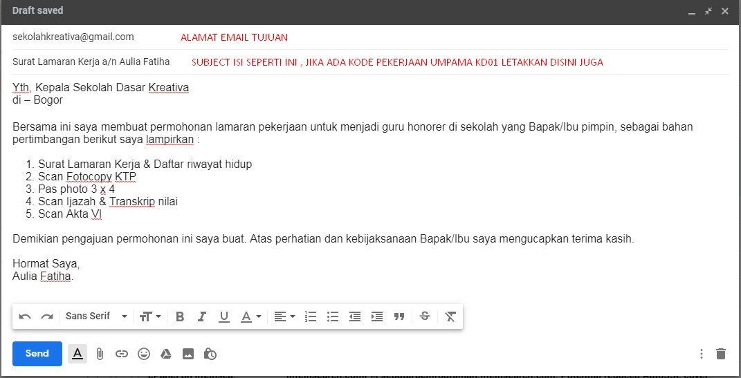 Contoh Format Surat Lamaran Kerja Lewat Email