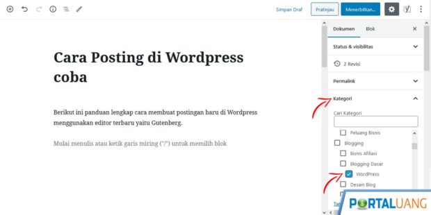 cara memilih kategori posting di wordpress