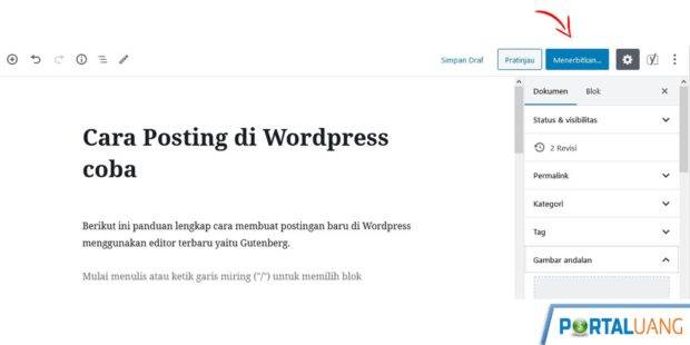 cara menerbitkan postingan di wordpress