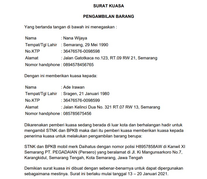 Download 4 Contoh Surat Kuasa Pengambilan Barang Doc Pdf