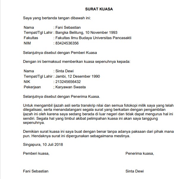 Download : 6 Contoh Surat Kuasa Pengambilan Ijazah Bentuk Doc / Pdf