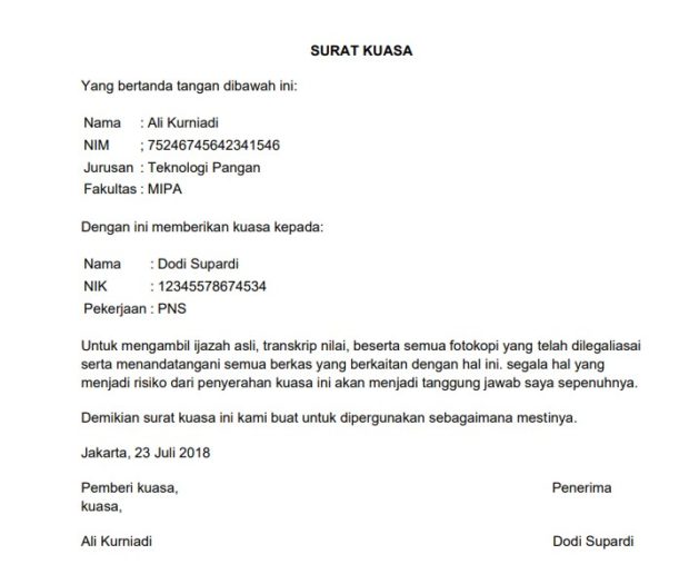 Contoh Surat Kuasa Pengambilan Ijazah S1 - Riset