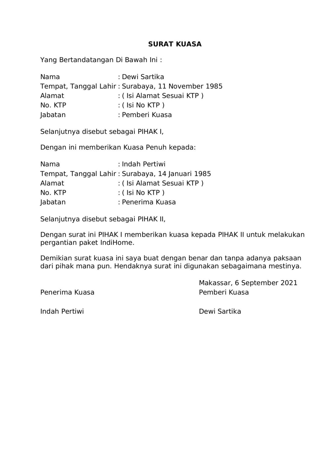 DOWNLOAD Contoh Surat Kuasa Pemutusan / Pemasangan